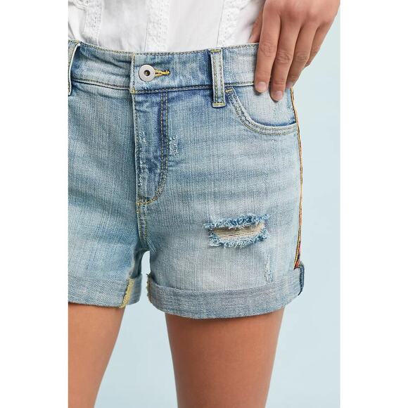 Pilcro Anthropologie Mid-Rise Slim Boyfriend Denim Shorts Women’s 27 Embroidered - Picture 4 of 10